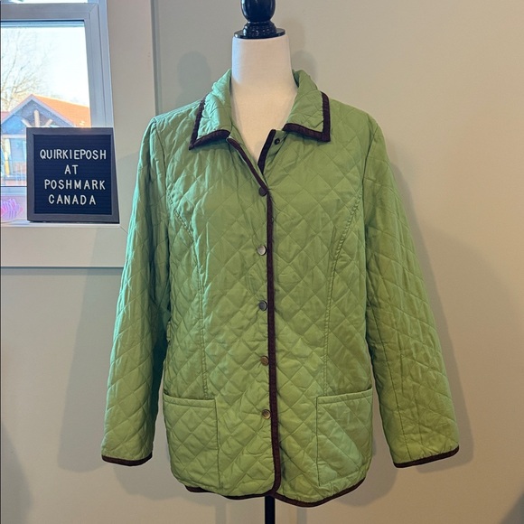 Joan Rivers Light Green Quilted Barn Jacket with Dark Brown Accents Fully Lined. - Picture 1 of 11